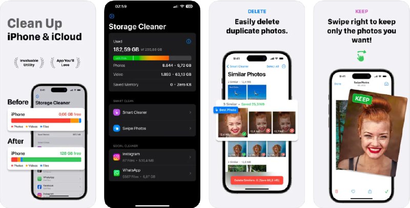 🧭 #应用限免 📂 软件名称：Storage Cleaner 🍏 支持平台：#iOS 16.6+ 📊 软件价格：内购限免（前1000用户，随时可能结束） 🪟 软件简介：一款帮助您快速释放设备存储空间的应用
