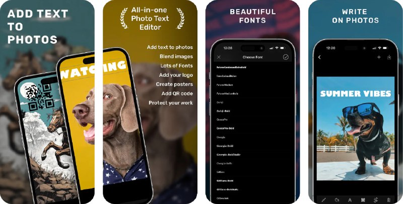 🧭 #应用限免 📂 软件名称：Add Text on Photo・视频水印,图片写字,编辑 🍏 支持平台：#iOS 16.0+ 📊 软件价格：内购限免 🪟 软件简介：一款便捷的水印制作和文本编辑应用，您可以轻松地在照片和视频中添加文本、水印、二维码等