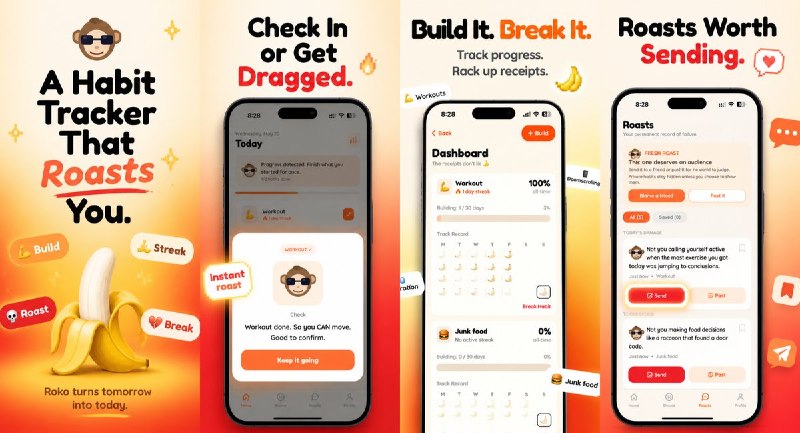 🧭 #应用限免 📂 软件名称：Roast Monkey: Habit Tracker 🍏 支持平台：#iOS 15.1+ 📊 软件价格：内购限免 🪟 软件简介：一款画风独特的习惯养成应用，主角 Roko 猴子会用毒舌吐槽激励你坚持打卡