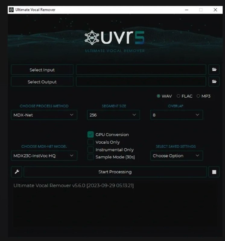 🧭 #优质应用 📂 软件名称：ULTIMATE VOCAL REMOVER V5 🍏 支持平台：#macOS #Windows  📊 软件价格：免费 🪟 软件简介：一个人声伴奏分离软件，可以提取视频背景音乐，您只需要选择输入目录导入需要处理的音乐，选择输出目录设置导出音频文件的位置即可，有多种处理模式可以切换，您可以分别尝试以获得最佳效果 🕸 软件下载：点击下载