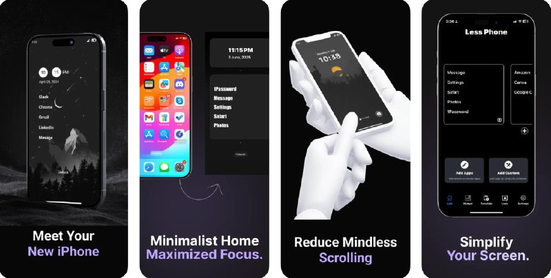 🧭 #应用限免 📂 软件名称：简约 启动器 - Minimalist Launcher 🍏 支持平台：#iOS 17.0+ 📊 软件价格：内购限免 🪟 软件简介：一款启动页面自定义应用，核心功能包括极简主屏幕、自定义应用启动页面、分场景专注模式（如办公/休闲/睡眠）、字体和布局可个性化调整，还配备了屏幕“解毒”工具，用系统和自定义手段限制不必要应用显示，助力数字减负、专注自我