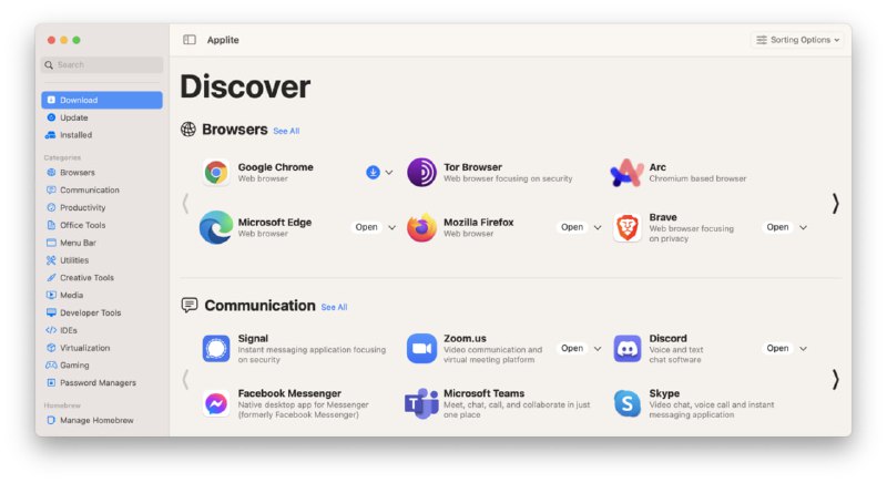 🧭 #优质应用 📂 软件名称：Applite 🍏 支持平台：#macOS 📊 软件价格：免费 🪟 软件简介：一款管理Homebrew Cask包的应用，让您可以很方便地一键下载和管理Homebrew应用，算是一个小型应用商店 🕸 软件下载：点击下载