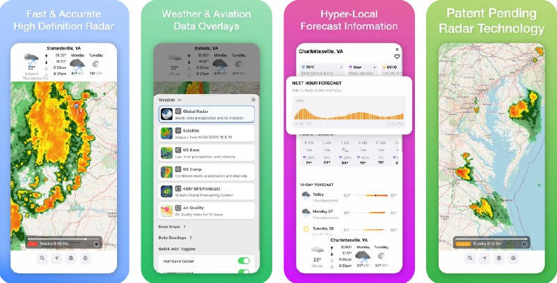 🧭 #应用限免 📂 软件名称：Radar Omega - Live Weather 🍏 支持平台：#iOS 14.0+ 📊 软件价格：内购限免（设置-了解更多-显示特惠，若不显示可开启代理尝试） 🪟 软件简介：一款天气预报应用，实时呈现高分辨率雷达图像、详细天气预报与重要预警，助你及时掌握天气变化