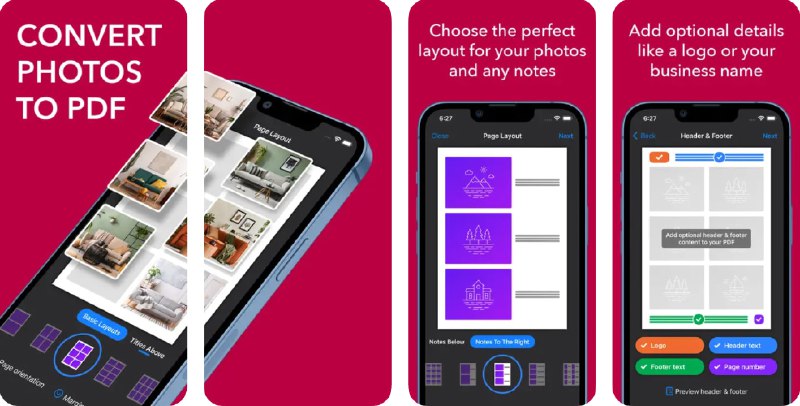 🧭 #应用限免 📂 软件名称：Photos to PDF Converter 🍏 支持平台：#iOS 15.0+ 📊 软件价格：内购限免 🪟 软件简介：一款图片转 PDF 的工具，您可以创建包含多达 250 张照片的 PDF，选择每页最多 12 张照片的布局，添加注释或标题，编辑照片（如旋转或缩放），自定义字体大小和图像质量，算是生成相册的一个不错选择
