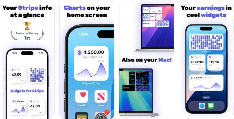 🧭 #应用限免 📂 软件名称：Widgets for Stripe: Stats 🍏 支持平台：#iOS 17.0+ 📊 软件价格：内购限免 🪟 软件简介：一款在小组件上展示您 Stripe 项目相关信息的应用，包括收入、图表和每月经常性收入（MRR）