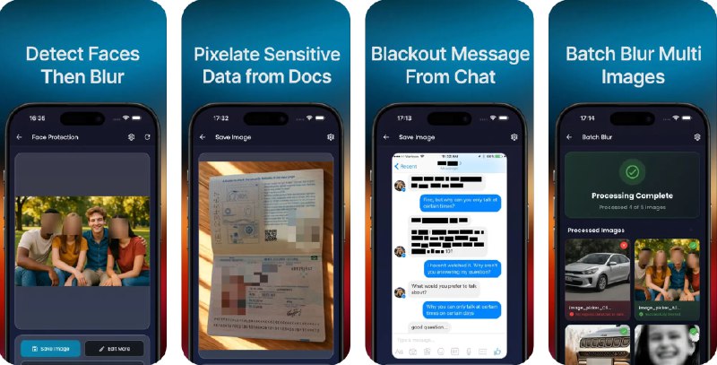 🧭 #应用限免 📂 软件名称：PrivacyBlur : Face Blur  🍏 支持平台：#iOS 15.6+ 📊 软件价格：内购限免 🪟 软件简介：一款AI智能隐私保护工具，可自动识别人脸、车牌、证件和敏感信息并进行模糊处理，还提供手动模糊工具精确控制，适用于社交媒体分享或个人图片发送前的隐私保护，帮助您有效控制分享内容，确保私人信息安全