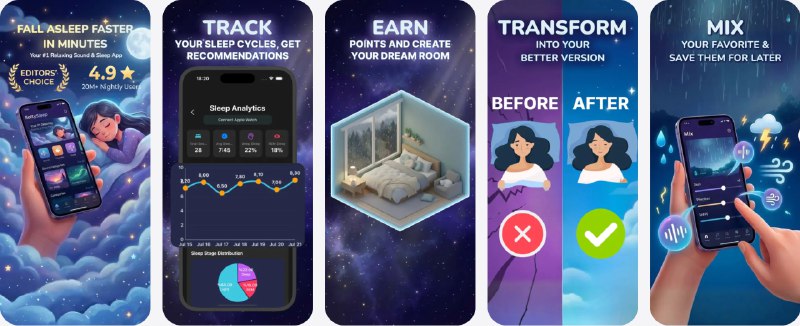 🧭 #应用限免 📂 软件名称：Softy Sleep: Sleep Sounds 🍏 支持平台：#iOS 16.6+ 📊 软件价格：内购限免 🪟 软件简介：一款助眠与放松应用，内置多种环境与白噪音，帮助入睡、减压和放松