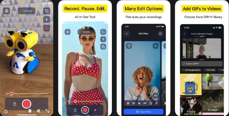 🧭 #应用限免 📂 软件名称：VideoCam+ 摄像机和编辑器 🍏 支持平台：#iOS 15.0+ 📊 软件价格：内购限免 🪟 软件简介：一款视频录像和编辑器应用，您可以创建和管理录制会话，并在视频中添加文字、图片和 GIF，具备暂停和恢复录制的功能，还可以将视频转 GIF，适合用于社交媒体、教程或创意博客