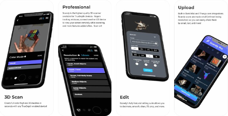🧭 #应用限免 📂 软件名称：Scandy Pro: 3D Scanner, 3D App 🍏 支持平台：#iOS 15.0+ 📊 软件价格：内购限免 🪟 软件简介：一款先进的 3D 扫描应用，您可以通过 iPhone 或 iPad 将真实世界的物体扫描成 3D 模型
