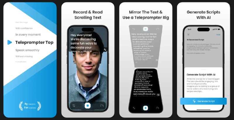 🧭 #应用限免 📂 软件名称：Teleprompter Top Script Reader 🍏 支持平台：#iOS 15.0+ 📊 软件价格：内购限免 🪟 软件简介：一款可以将你的设备变成专业提示器的应用，帮助您流畅、自信地录制视频