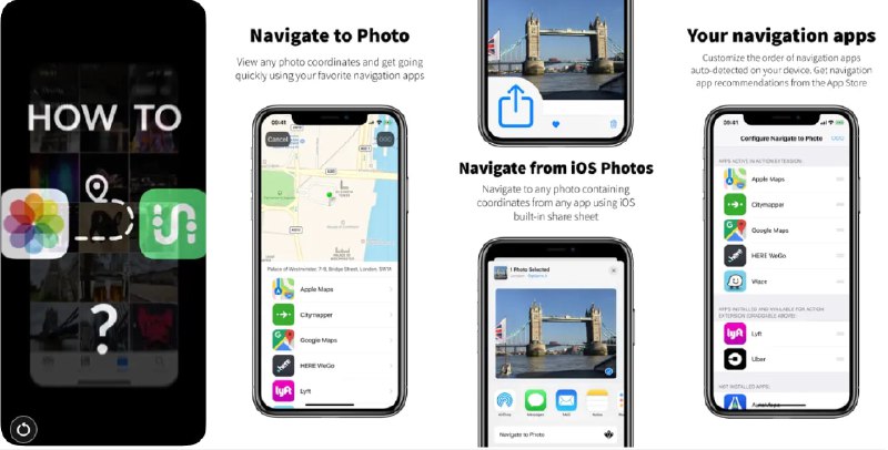 🧭 #应用限免 📂 软件名称：Navigate to Photo 🍏 支持平台：#iOS 12.0+ 📊 软件价格：¥8.00 -> ¥0.00 🪟 软件简介：一款便捷的导航应用，您只需在照片应用中选择照片，点击分享并选择“导航到照片”，便可唤起 Apple Map 等导航应用，轻松找到曾经去过的地方