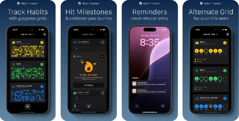 🧭 #应用限免 📂 软件名称：习惯打卡 🍏 支持平台：#iOS 17.0+ 📊 软件价格：内购限免 🪟 软件简介：一款简洁高效的日常习惯追踪工具，帮助你培养好习惯、戒除坏习惯，实现个人目标