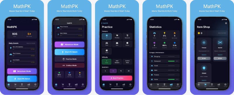 🧭 #应用限免 📂 软件名称：MathPK 🍏 支持平台：#iOS 18.0+ 📊 软件价格：内购限免 🪟 软件简介：一款通过“真实生活场景+闯关游戏”来提升实用数学能力的学习应用