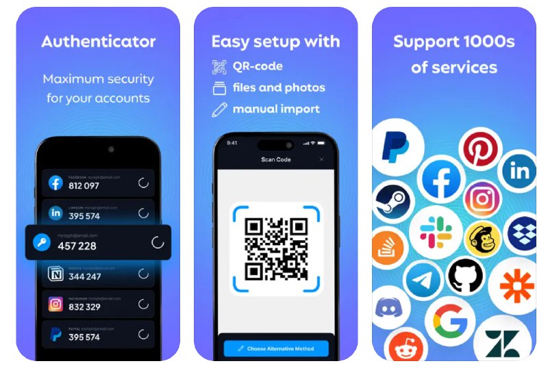 🧭 #应用限免 📂 软件名称：身份验证器: 2FA Authentication Aрр 🍏 支持平台：#iOS 14.0+ 📊 软件价格：内购限免 🪟 软件简介：一款用于双因素身份验证（2FA）的应用，帮助您增强各类海外账户安全性