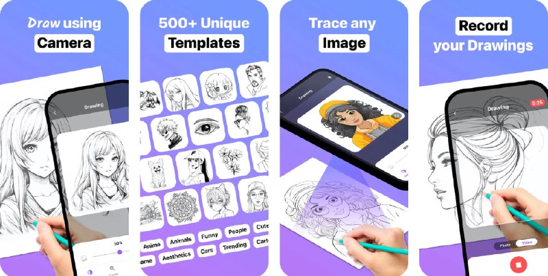 🧭 #应用限免 📂 软件名称：AR Drawing - Trace Draw Sketch 🍏 支持平台：#iOS 16.0+  📊 软件价格：内购限免（价格若没显示0尝试开代理+重启） 🪟 软件简介：一款绘画应用，该应用都非常适合用于表达创意和探索新的艺术可能性，内置多种画笔和画布，提供多种模板供选择，还可以记录绘画过程中的画布变化视频，与朋友分享