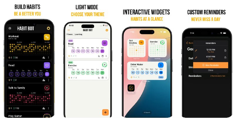 🧭 #应用限免 📂 软件名称：Habit Tracker - HabitBot 🍏 支持平台：#iOS 17.6+ 📊 软件价格：内购限免 🪟 软件简介：一款习惯打卡工具，为您提供直观、视觉化的习惯追踪体验