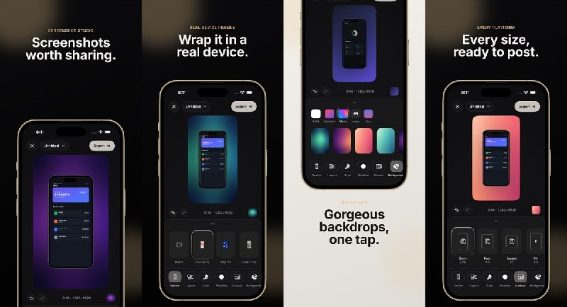 🧭 #优质应用 📂 软件名称：Polish – Mockup Studio 🍏 支持平台：#iOS 26.2+ 📊 软件价格：免费 🪟 软件简介：一款截图美化工具，为截图添加真实设备边框和精美背景，一键导出适配 Instagram、X、TikTok、YouTube 等各社交平台尺寸的高质量图片