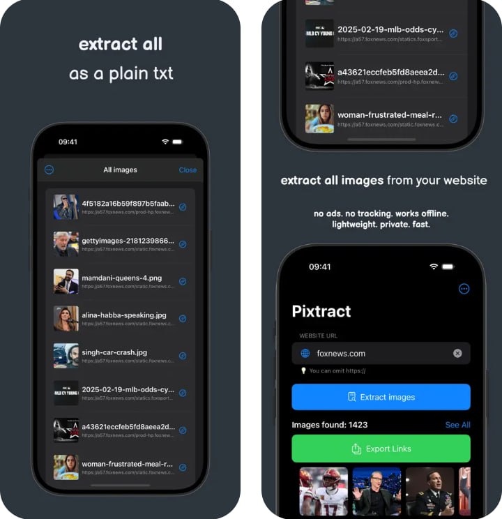 🧭 #应用限免 📂 软件名称：Pixtract 🍏 支持平台：#iOS 16.0+ 📊 软件价格：￥38.00 -> ¥0.00 🪟 软件简介：一款智能网页图片链接提取工具，帮助您从任何网站探索和收集图片链接