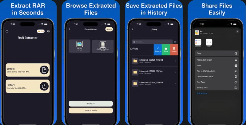🧭 #应用限免 📂 软件名称：Unrar・RAR File Extractor 🍏 支持平台：#iOS 16.0+ 📊 软件价格：内购限免 🪟 软件简介：一款专为管理 RAR 压缩文件的应用，能够轻松提取、浏览文件并快速分享，适合学生、专业人士及经常处理 RAR 文件的用户，帮助您简化文件管理流程