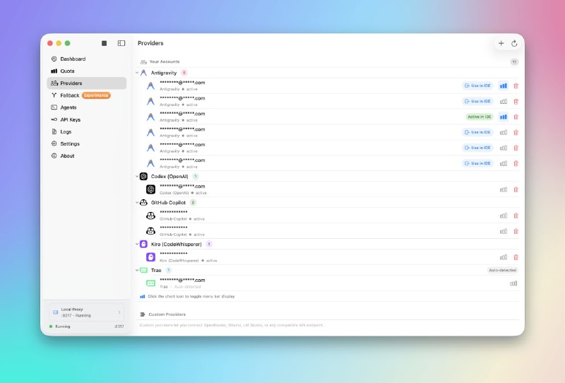 🧭 #优质应用 📂 软件名称：Quotio 🍏 支持平台：#macOS  📊 软件价格：免费 🪟 软件简介：一款专为macOS设计的AI编码助手命令中心，旨在帮助用户统一管理多个AI服务账户、实时追踪API配额使用情况，并快速配置各种命令行工具，从而提升开发效率