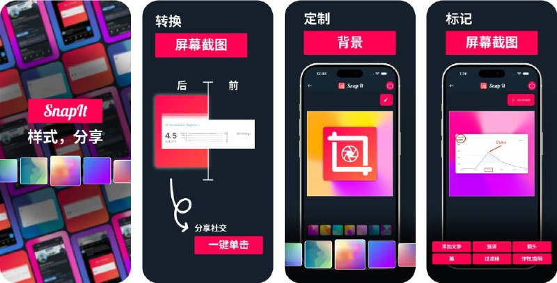 🧭 #应用限免 📂 软件名称：SnapIt - 截图编辑器 Pro 🍏 支持平台：#iOS 12.0+ #macOS 10.15+ 📊 软件价格：内购限免 🪟 软件简介：一款图像创建和编辑工具，无论您需要突出显示关键细节、模糊敏感信息，还是通过背景美化视觉效果，这款应用都能快速轻松地实现