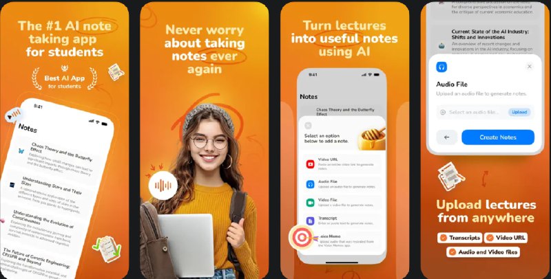 🧭 #应用限免 📂 软件名称：Note Taking AI by HoneyNote 🍏 支持平台：#iOS 17.5+ 📊 软件价格：内购限免 🪟 软件简介：一款人工智能笔记应用，能够将讲座录音、成绩单、语音备忘录、YouTube 视频以及音频或视频文件转化为有条理的互动学习材料
