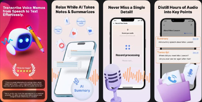 🧭 #应用限免 📂 软件名称：Summarizer AI Voice Recorder 🍏 支持平台：#iOS 15.0+ 📊 软件价格：内购限免 🪟 软件简介：一款高效的笔记记录和总结工具，适合在会议、讲座或头脑风暴中使用