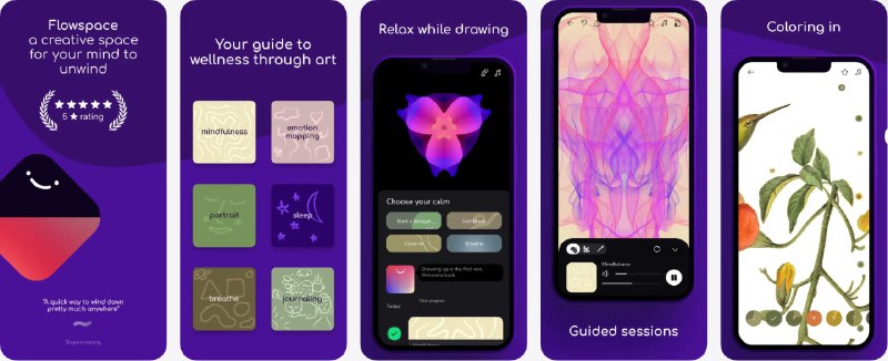 🧭 #应用限免 📂 软件名称：Flowspace: 绘画与冥想 🍏 支持平台：#iOS 13.0+ 📊 软件价格：内购限免 🪟 软件简介：一款把“绘画创作”和“冥想减压”结合在一起的正念应用
