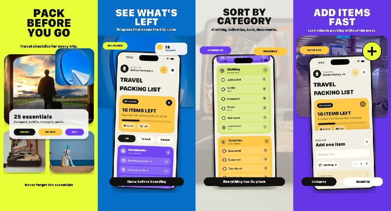 🧭 #应用限免 📂 软件名称：Holiday Packing List Checklist 🍏 支持平台：#iOS 17.0+ 📊 软件价格：内购限免 🪟 软件简介：一款简洁的旅行打包整理工具，提供假期、周末和商务旅行模板，支持按证件、衣物、洗漱品、科技产品、随身行李和健康分类管理，可追踪数量和打包进度