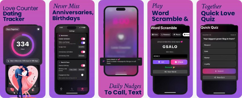 🧭 #应用限免 📂 软件名称：My Love Relationship Tracker 🍏 支持平台：#iOS 17.6+ 📊 软件价格：内购限免 🪟 软件简介：一款恋爱纪念与倒计时工具，你可以记录在一起的天数、重要纪念日和未来里程碑，让恋爱历程一目了然