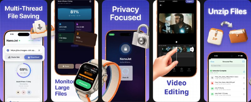 🧭 #应用限免 📂 软件名称：NanoJet – Download and Manage Files 🍏 支持平台：#iOS 16.0+ 📊 软件价格：￥8.00 -> ¥0.00 🪟 软件简介：一款强大的下载管理和文件管理应用，支持从互联网保存文件、在文件夹中整理文件、即时预览内容以及离线管理
