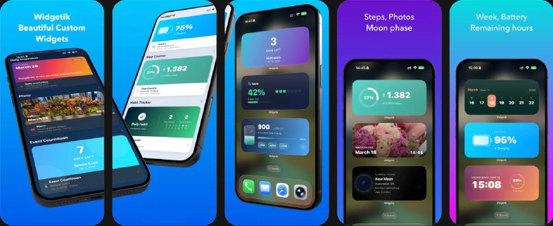 🧭 #应用限免 📂 软件名称：Widgetik 🍏 支持平台：#iOS 26.0+ 📊 软件价格：内购限免 🪟 软件简介：一款高颜值桌面小组件工具，支持交互式习惯打卡、饮水量记录、正念冥想、活动倒计时、计步器同步Apple健康、数字时钟、月相追踪等多种小组件，可轻点即时记录数据