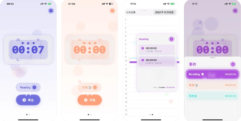 🧭 #应用限免 📂 软件名称：喵喵计时-极简记录每日琐碎时间 🍏 支持平台：#iOS 17.6+ 📊 软件价格：¥3.00 -> ¥0.00 🪟 软件简介：一款简单、有趣的时间追踪应用，帮助您清晰记录一天的每一项活动，包括工作、学习、追剧等