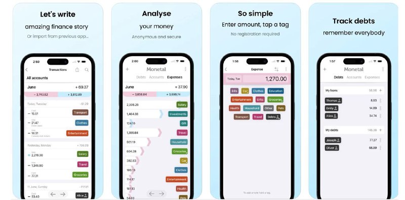 🧭 #应用限免 📂 软件名称：Monetal - Expense Tracker 🍏 支持平台：#iOS 14.1+ 📊 软件价格：¥6.00 -> ¥0.00 🪟 软件简介：一款个人财务管理应用，提供预算编制、费用跟踪和债务管理功能，界面简洁直观