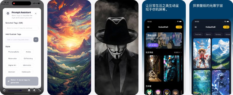 🧭 #应用限免 📂 软件名称：Nebuwall 🍏 支持平台：#iOS 13.0+ 📊 软件价格：内购限免 🪟 软件简介：一款AI 生成壁纸与动漫二次元插画的壁纸社区与创作工具