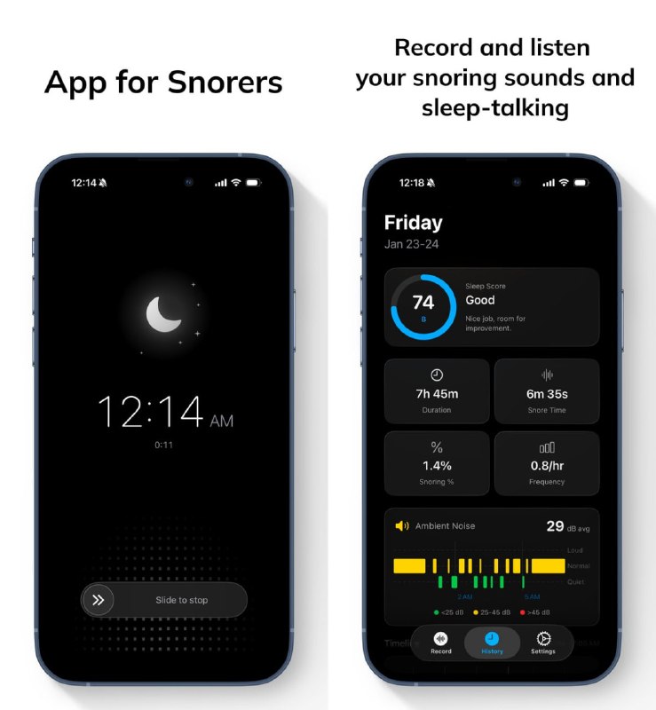🧭 #应用限免 📂 软件名称：Snorify 🍏 支持平台：#iOS 26.0+ 📊 软件价格：内购限免 🪟 软件简介：一款基于机器学习的鼾声和梦话检测应用，能自动录制夜间打鼾和说梦话的音频片段，支持睡眠历史记录和实时活动（灵动岛），所有数据仅保留在本地