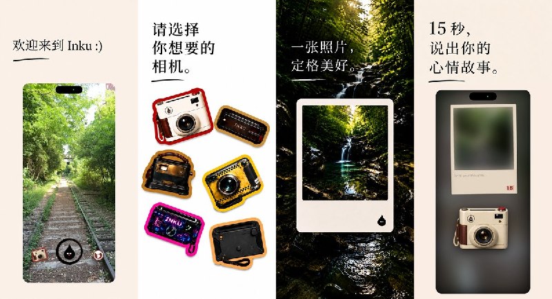 🧭 #应用限免 📂 软件名称：Inku — 照片日记 & 地图 🍏 支持平台：#iOS 17.0+ 📊 软件价格：内购限免 🪟 软件简介：一款独特的照片日记应用，拍照后可在 15 秒内写下一行字，记录瞬间、文字与位置