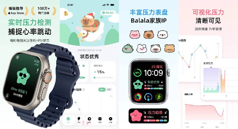 🧭 #应用限免 📂 软件名称：Relax Watch-HRV压力检测 🍏 支持平台：#iOS 15.0+ 📊 软件价格：内购限免 🪟 软件简介：AI压力追踪与HRV检测，支持实时压力预警/情绪日志/睡眠监测/运动统计/心率追踪