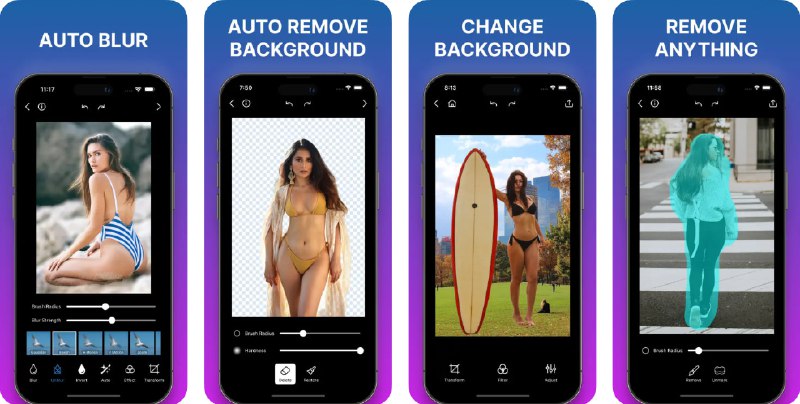 🧭 #应用限免 📂 软件名称：Background Eraser - Pro 🍏 支持平台：#iOS 15.0+ 📊 软件价格：内购限免 🪟 软件简介：一款基于 AI 的自动抠图和对象移除工具