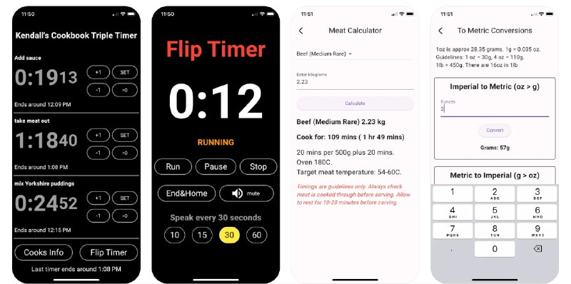 🧭 #应用限免 📂 软件名称：Kendalls Cookbook Triple Timer 🍏 支持平台：#iOS 12.0+ 📊 软件价格：¥6.00 -> ¥0.00 🪟 软件简介：一款专为烹饪爱好者设计的计时器应用