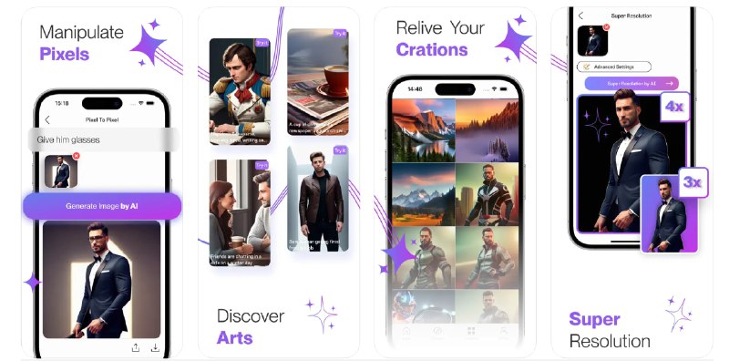 🧭 #应用限免 📂 软件名称：PixImagine AI Image Generator 🍏 支持平台：#iOS 15.0+ 📊 软件价格：内购限免 🪟 软件简介：一款AI生成艺术图像和绘画的应用，支持文生图、图像合成、增强图像质量、提高分辨率等功能