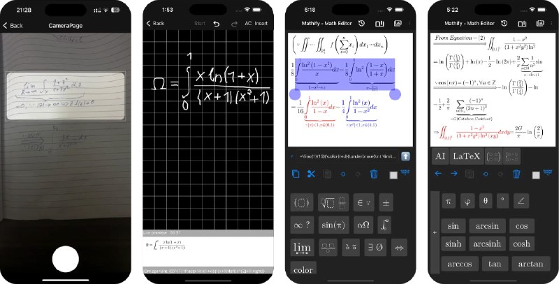 🧭 #应用限免 📂 软件名称：Mathify - AI Math Editor 🍏 支持平台：#iOS 12.2+ 📊 软件价格：￥88.00 -> ¥0.00 🪟 软件简介：一款 AI 驱动的所见即所得数学公式编辑器