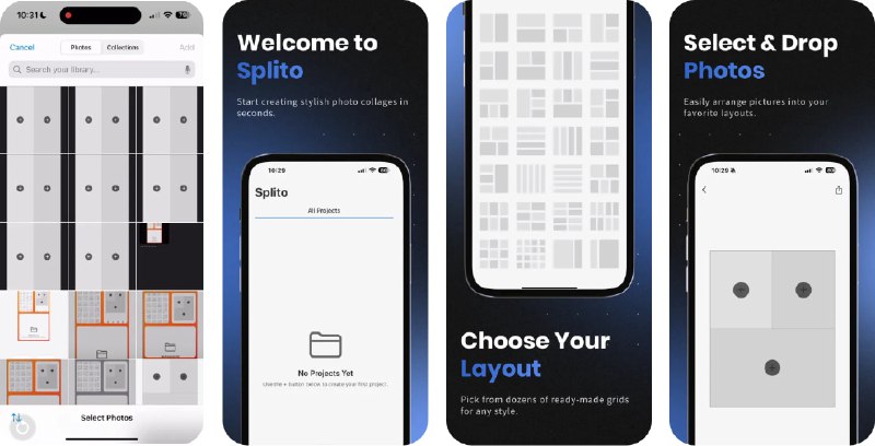 🧭 #应用限免 📂 软件名称：Splito - Photo Collage Maker 🍏 支持平台：#iOS 17+ 📊 软件价格：内购限免（若显示原价请重启应用） 🪟 软件简介：一款拼图制作工具，可在几秒钟内创建精美的照片拼贴，软件提供现代网格布局选择，内置照片编辑器可调整、裁剪和美化图片，专为社交媒体分享优化设计