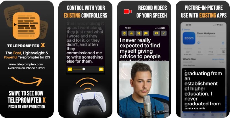 🧭 #应用限免 📂 软件名称：Teleprompter | Video & Mirror 🍏 支持平台：#iOS 15.0+ 📊 软件价格：内购限免 🪟 软件简介：一款提词器应用，支持无限台词脚本、画中画、视频录制、游戏控制器支持、计时器、镜像模式和可调速度等多项功能，帮助您轻松阅读剧本、歌词和演讲稿
