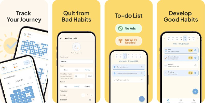 🧭 #应用限免 📂 软件名称：Habit Tracker - Habitor 🍏 支持平台：#iOS 15.1+ 📊 软件价格：内购限免 🪟 软件简介：一款习惯追踪应用，通过智能通知和定制的每月和每周进度报告，帮助您持续跟踪并改善个人习惯