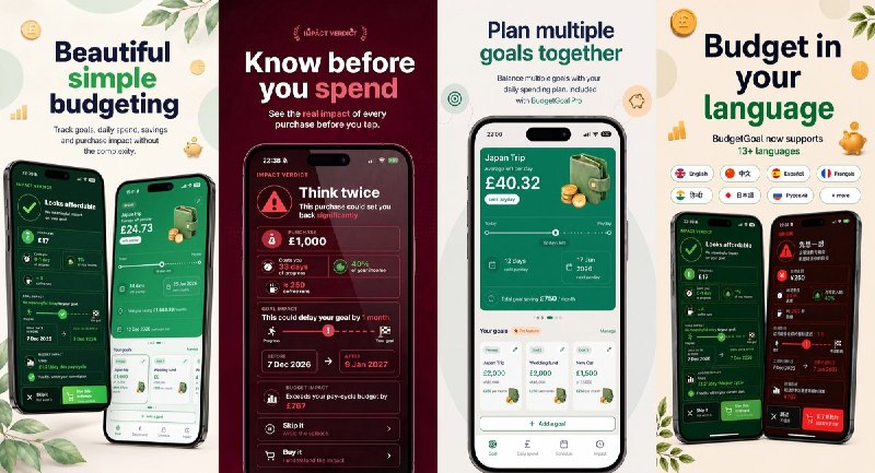 🧭 #应用限免 📂 软件名称：BudgetGoal: Budget Planner 🍏 支持平台：#iOS 16.0+ 📊 软件价格：内购限免 🪟 软件简介： 一款目标导向的预算管理应用，设定储蓄目标后自动计算每个发薪日之间的每日可支配额度，购买前可预览消费对目标进度的影响