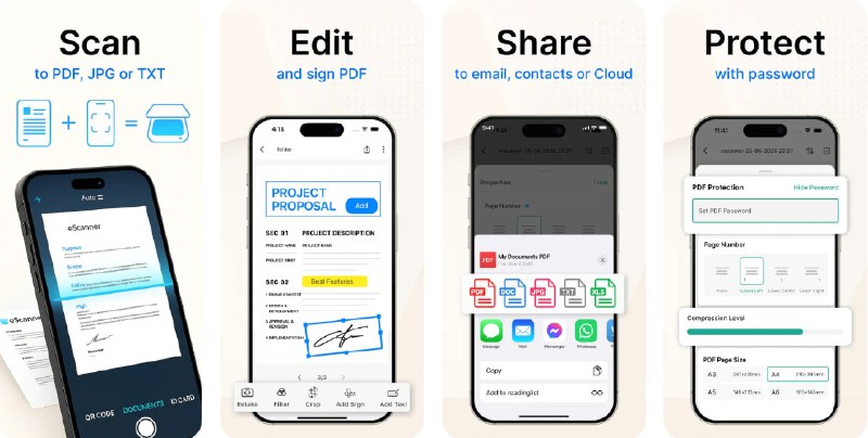 🧭 #应用限免 📂 软件名称：eScanner: PDF document scanner 🍏 支持平台：#iOS 15.6+ 📊 软件价格：内购限免（跳过试用后在设置中进入内购） 🪟 软件简介：一款多功能AI文档扫描仪，可以将您的设备变成强大的便携式PDF扫描工具