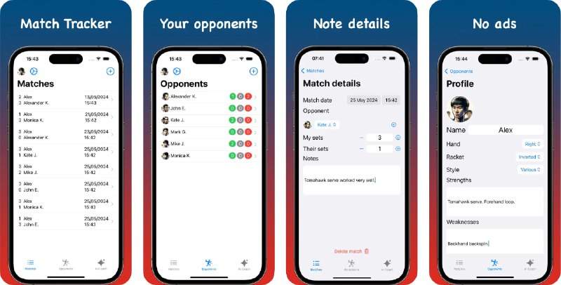 🧭 #应用限免 📂 软件名称：Match Track 🍏 支持平台：#iOS 17.0+ 📊 软件价格：内购限免 🪟 软件简介：一款用于跟踪乒乓球比赛结果的应用