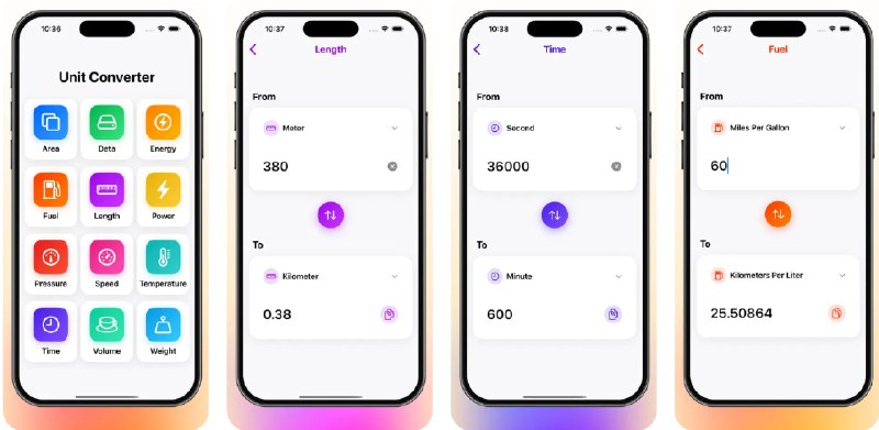 🧭 #优质应用 📂 软件名称：Unit Converter - PRO Calc Tool 🍏 支持平台：#iOS 16.0+ 📊 软件价格：免费 🪟 软件简介：一款功能强大的单位换算工具，支持12大类测量单位转换，包括长度、重量、温度、体积、面积、时间、速度、数据、能量、燃油效率、压力和功率，支持实时输入转换、类别快速切换、一键交换单位等贴心功能，并且无需联网即可离线使用，所有计算均精确到小数点后8位