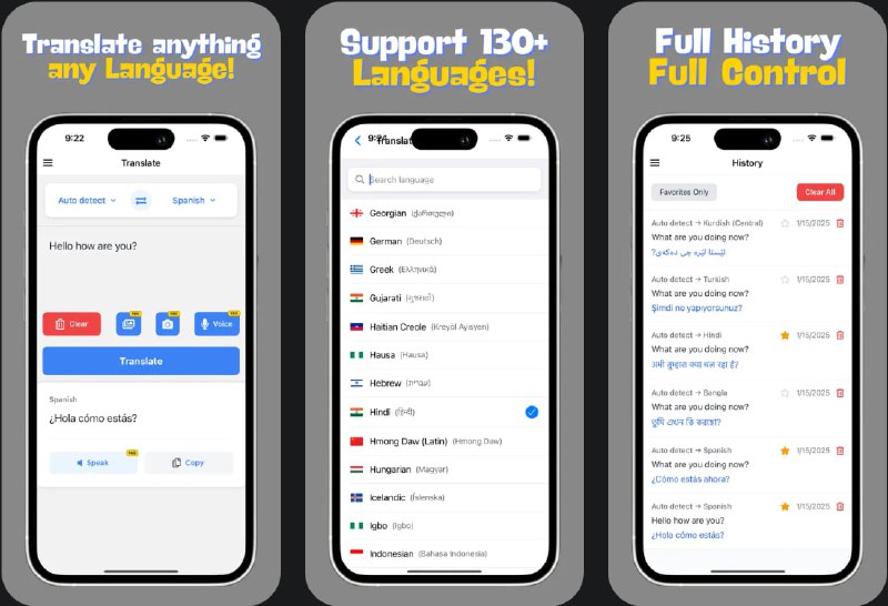 🧭 #应用限免 📂 软件名称：Vocam Translator: AI Translate 🍏 支持平台：#iOS 13.4+ 📊 软件价格：内购限免（进入应用点击带 Pro 的任意图标进入内购） 🪟 软件简介：一款 AI 翻译助手，支持即时文本翻译、语音翻译和图像翻译